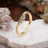 Marquise Cut Tiara Black Rutilated Quartz Curved Wedding Band Stacking Ring